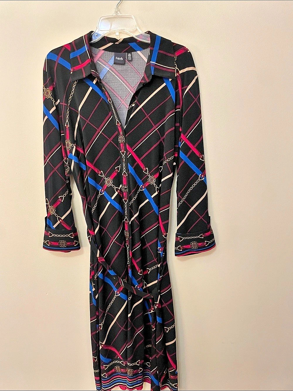 Rafaella Geometric Midi Dress in Black & Pink Size XL Like New